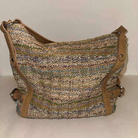 Bueno Multi Color Purse Shoulder Bag Tan Faux Leather Woven Handbag - Picture 5 of 7